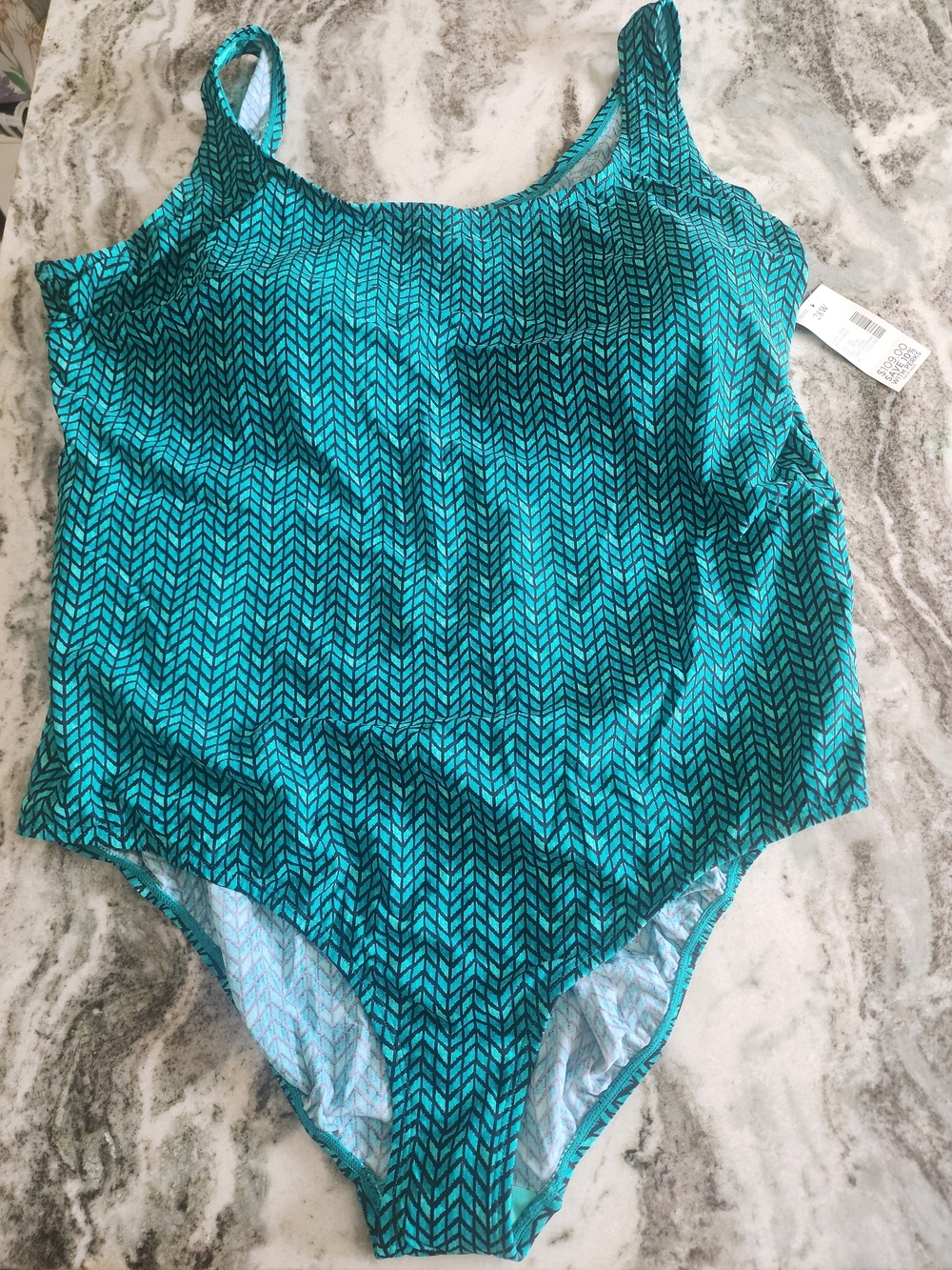 Catherines Teal and Black Chevron One-Piece Swimsuit